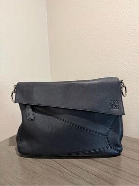 Loewe Men’s Black Leather Puzzle Flap Messenger Bag